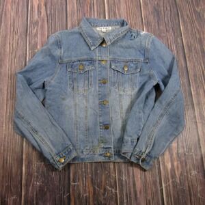 Say What ? Denim Jacket Women Size M Blue Floral Embroidered Cotton Trucker
